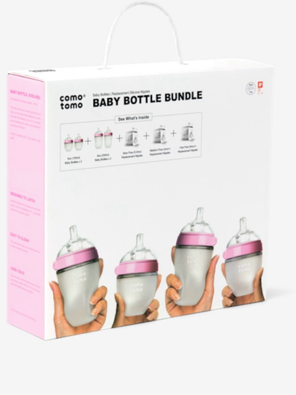 Comotomo Baby Bottle Bundle - Pink & Light Gray